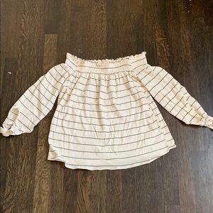 Off shoulder ivory/black stripped knit top